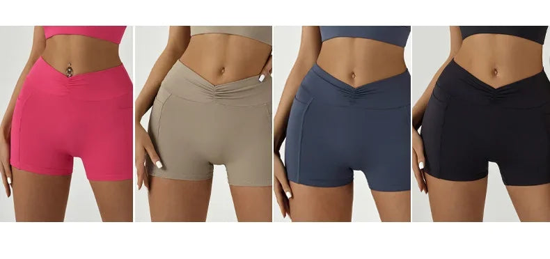 Tight Fitting Hip Yoga Shorts Pockets Women High Waisted Fitness Outdoor Leggings Scrunch Lifting Yoga Biker Shorts