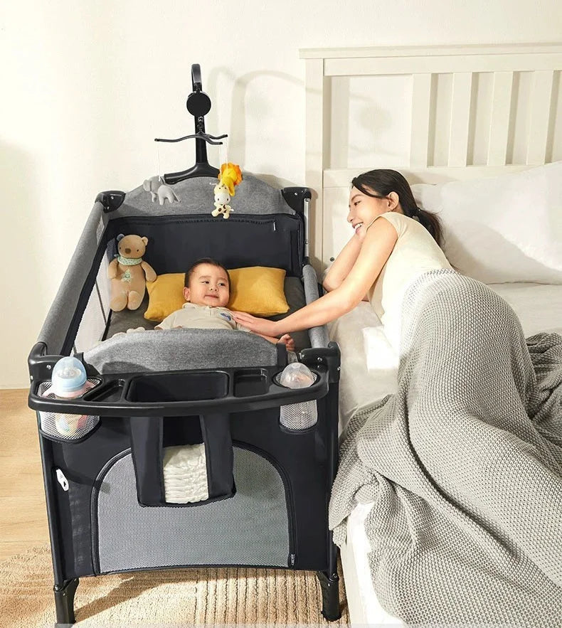 European EN Standard High Quality Foldable Multifunctional Baby Playpen Bedside Crib Sleeping Crib Drop Side Travel Cot Baby Bed