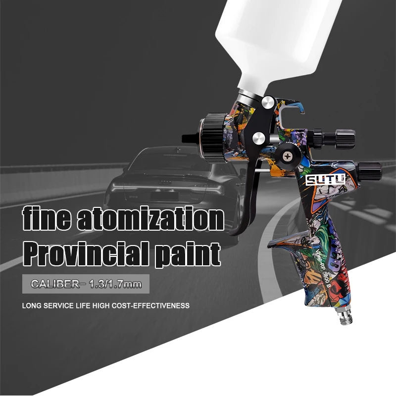 SUTU 5800 Pneumatic Spray Gun, 1.3/1.7mm Set, 600ml Pot, for Car & Furniture Painting, Uniform Atomization