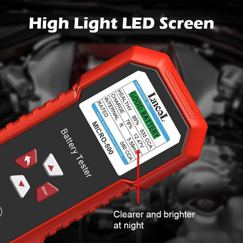 Lancol Micro 500 12V Car Battery Tester 40-3000 CCA Lithium Battery Test Lead Acid Battery Analyzer LED Display with QR Code