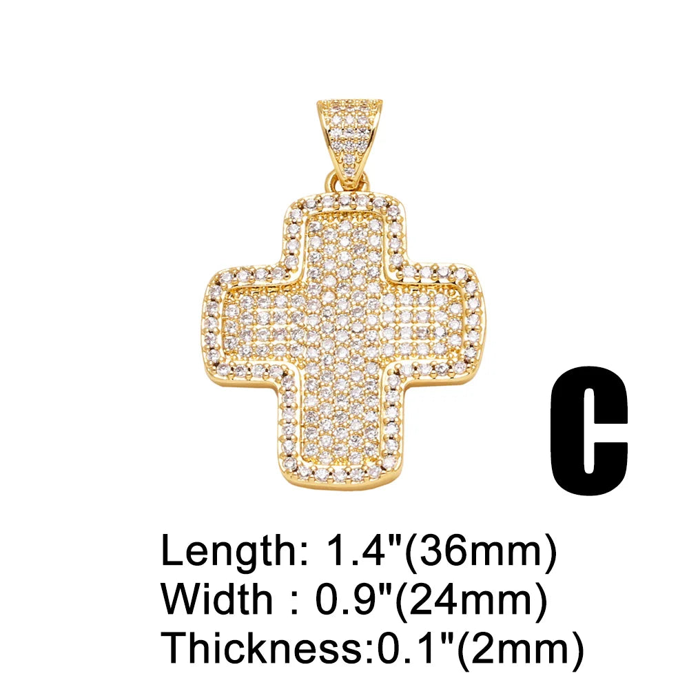 OCESRIO White Crystal Big Cross Pendant for Necklace Copper Gold Plated Jesus Beads Crucifix Jewelry Making Supplies pdta698