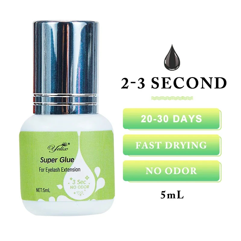 Yelix Eyelash Extension Glue 0.5-1 Sec Fast Dry Individual Lashes Glue Sensitive Eye Black/Clear Eyelash Glue Lash Extension