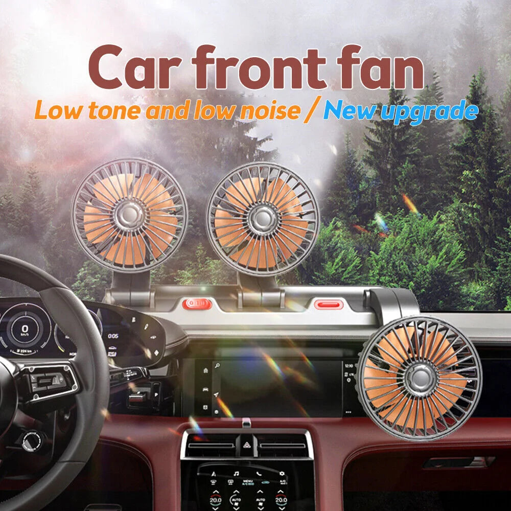 Car Fan 360° Adjustable 3 Head Air Fan Automotive Electric Fan USB/12V/24V Fan 2 Speeds Car Silent Fan For Home Desk Office&Car