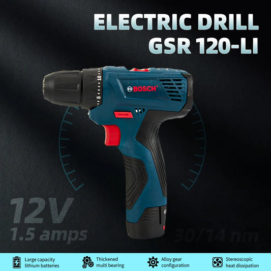 Bosch-GSR120-LI Professional Cordless Electric Hand Drill, Multi-Function Screwdriver, Power Tools, Home Screwdriver