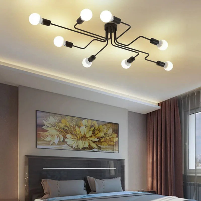 Vintage Pendant Lights Multiple Rod Hanging Lamps Wrought Iron Ceiling Lamp E27 Bulb Lamparas for Home Lighting Fixtures