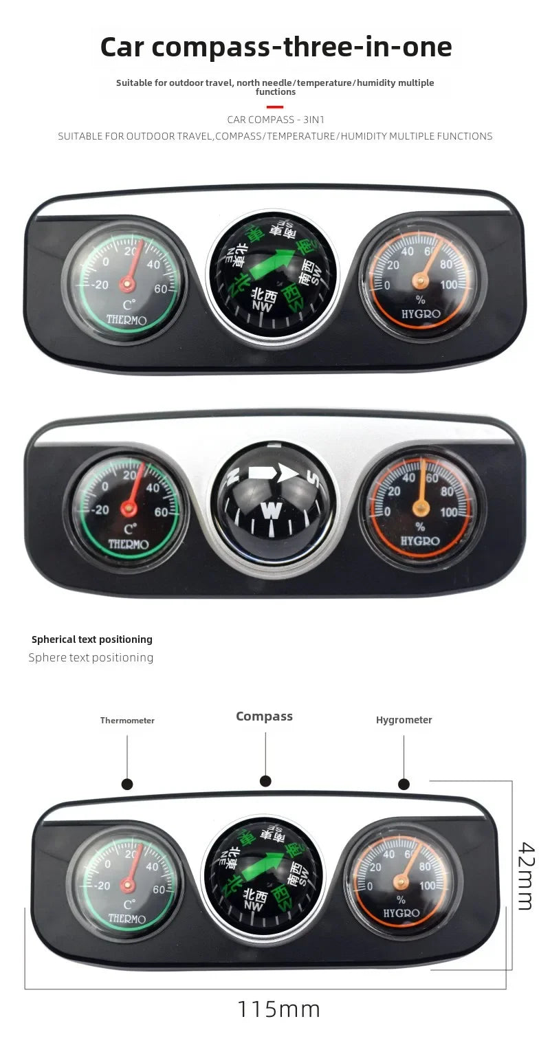 Outdoor Outing Car Guide Ball Self-driving Tour Compass with Thermometer Car Interior Decoration Accessories