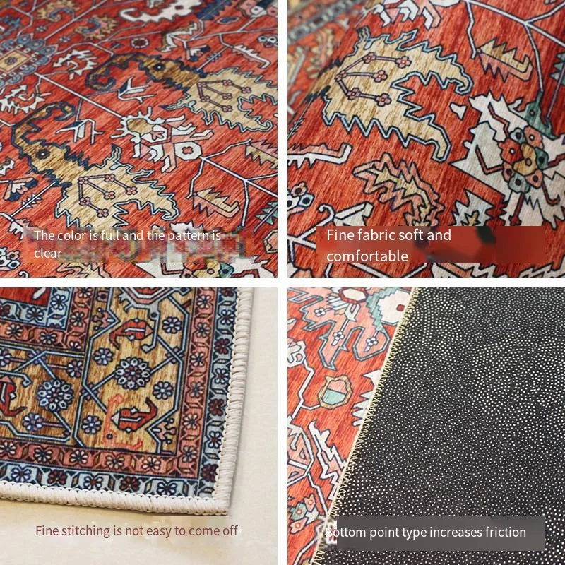 VIKAMA Retro Crystal Pile Carpet Living Room Sofa Tea Table Floor Mat Bedroom Bedside Rug Non-Slip Absorbent Carpet