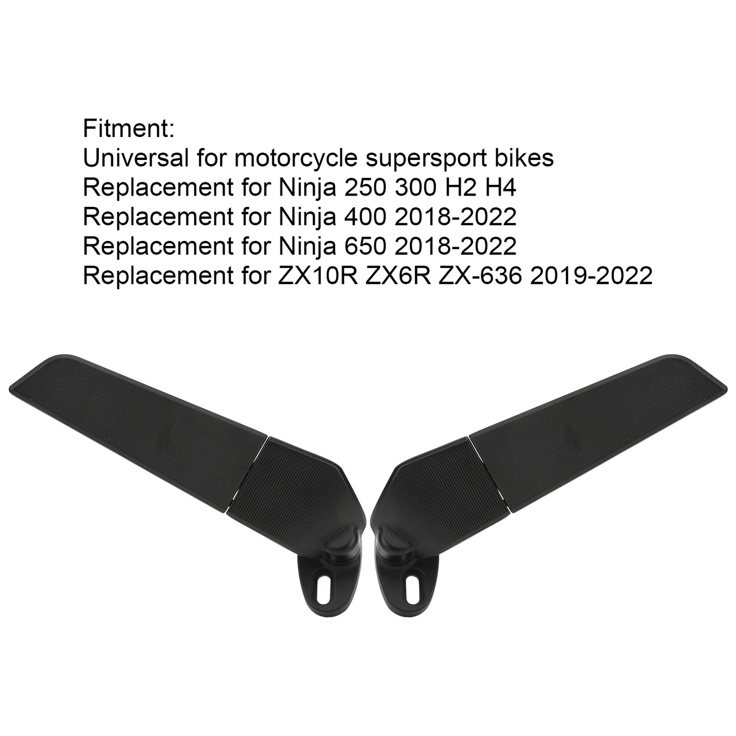 2pcs Motorcycle Rearview Mirror Adjustable Rotating Wind Wing Mirror Replacement for Ninja 250 300 H2 H4
