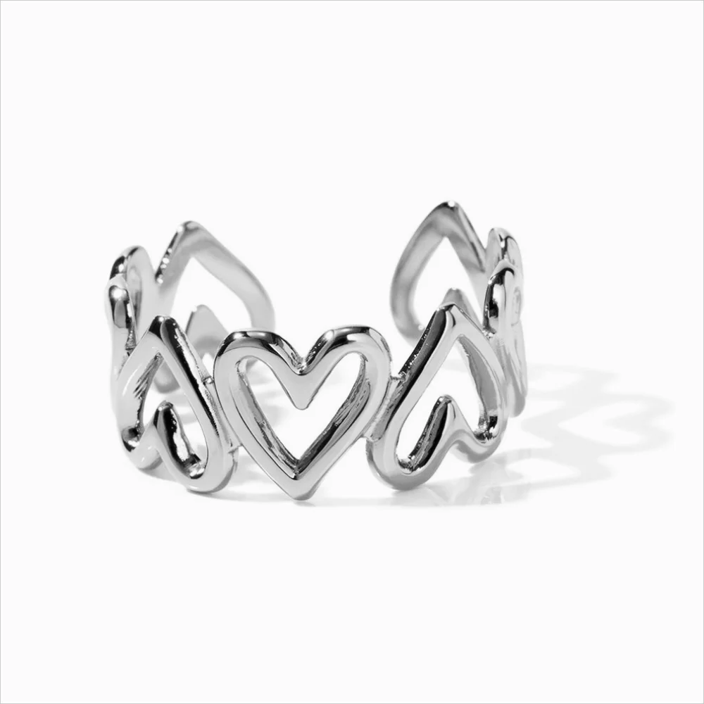 1/3PCS Adjustable Full Circle Hollow Heart-Shaped Open Cuff Ring Stainless Steel Jewelry Irregular Stackable Rings For Women