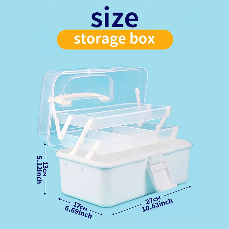 Three-layer Transparent Plastic Craft Storage Box, Sewing Storage Box, Folding Tool Box, Art Student Miscellaneous Storage Box