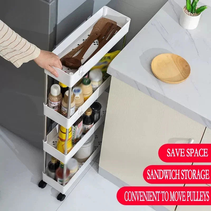 1pc 3/4 Tier Rolling Storage Cart High Capacity Storage Shelf Movable Gap Storage Rack Kitchen Bathroom And Livingroom Organizer