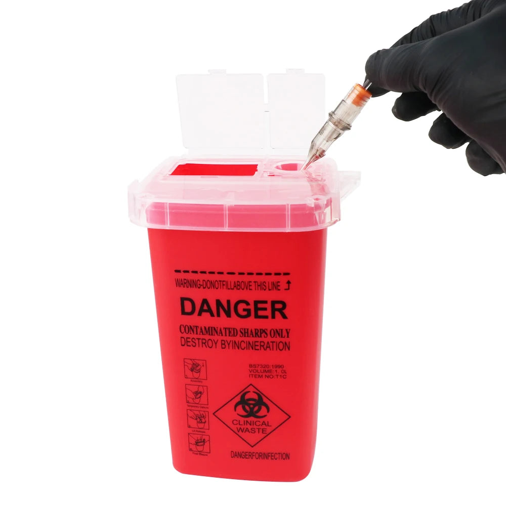 1L Tattoo Sharps Collection Bucket Storage Container Needle Disposing Sharps Blades Eyebrow Trimmers Glass Fragments Storage Bo