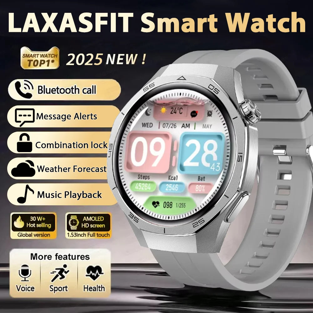 LAXASFIT 2025 New  Smart Watch AMOLED HD Screen Sports Heart Rate Bluetooth Call Men Women Smart Watch