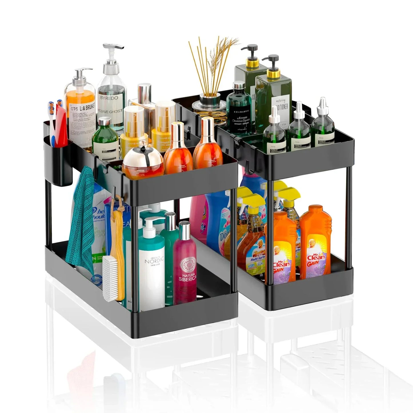 Organization and storage under the sewer, kitchen finishing rack with double sliding drawers, multifunctional storage rack shelf