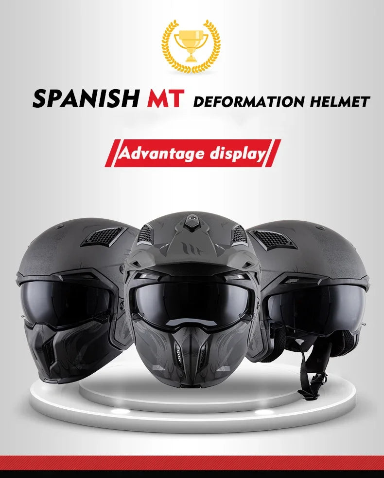 Spanish MT Streetfight Motorcycle Helmet Retro Street Fighter Combination Four Seasons Detachable Full Face
