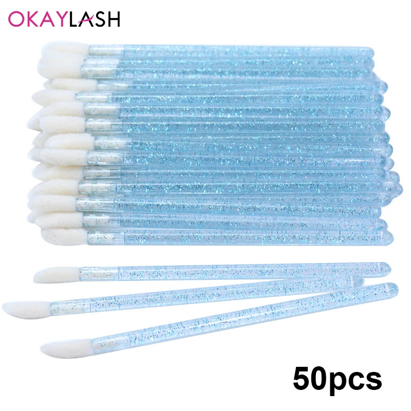 Okaylash Disposable Glitter Lip Gloss Brush Eyelash Extension Cleaning Brushes Crystal Lipstick Applicators Cleaner Makeup Tools