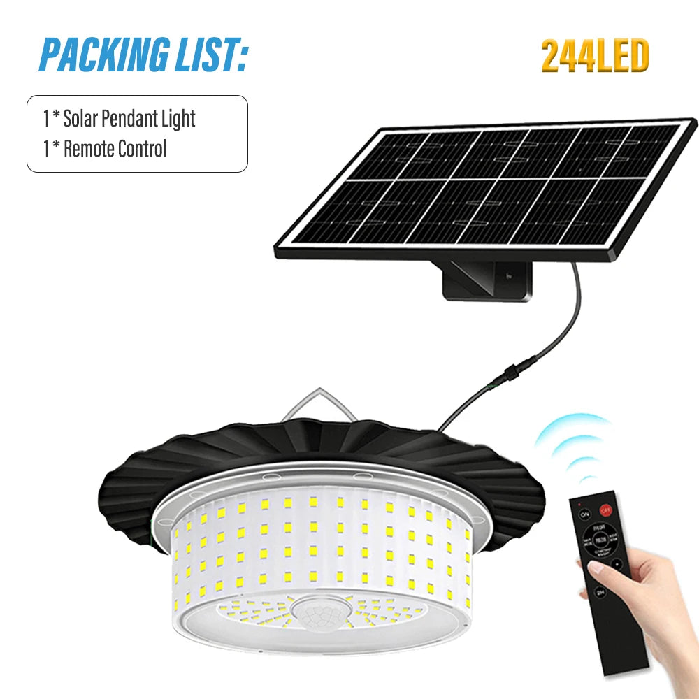Outdoor Solar Pendant Light with Motion Sensor Solar Light 5 Modes with Remote Control 360° Wide Angle Lighting