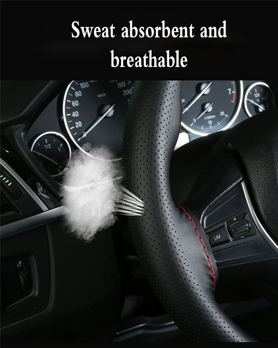 DIY Hand Sewing Steering Wheel Cover Microfiber Leather 37-38CM With Needle And Thread Interior Car Accessories Auto Interior