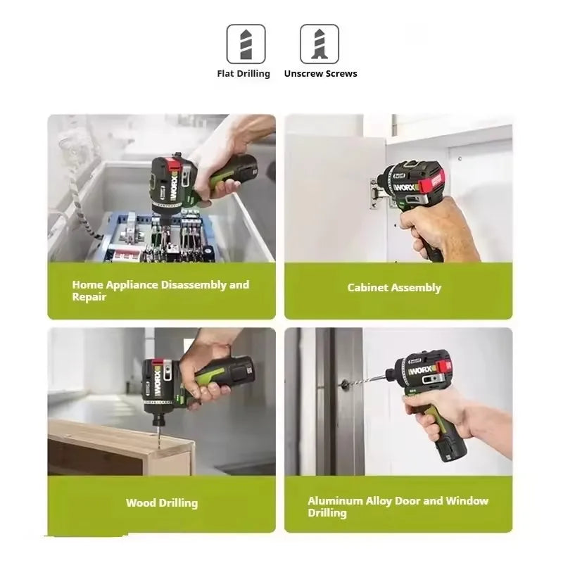 Worx WU139 Cordless Screwdriver Dual Speed 50Nm 12v 1800rpm 18+1 Brushless Motor Adjust Torque Univeral Green 12V Battery Pack