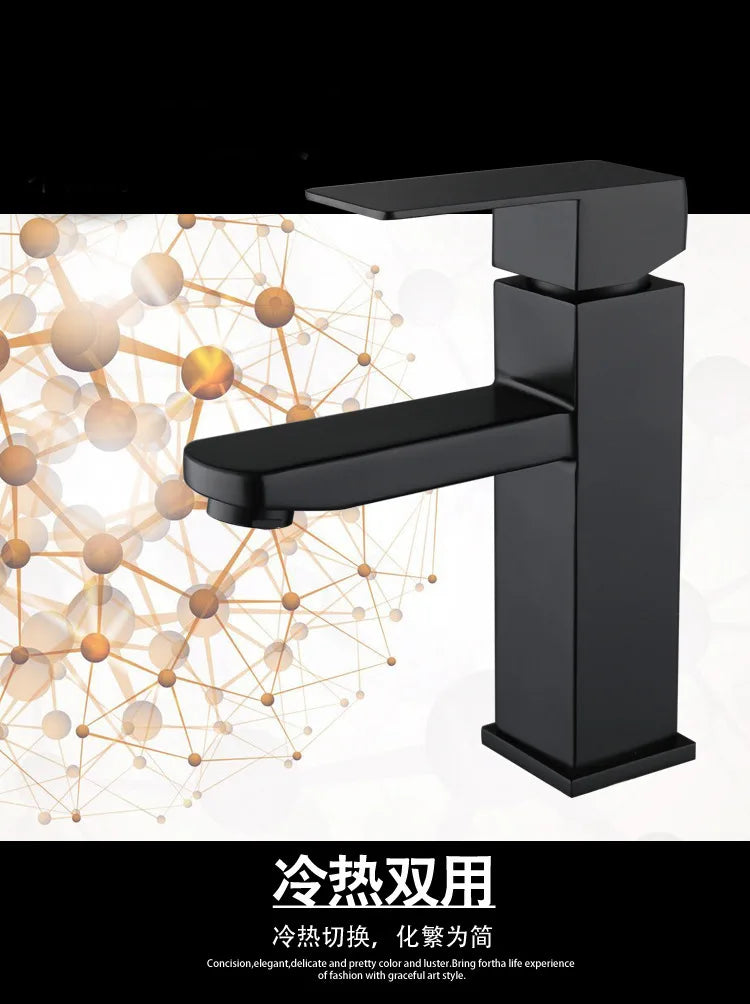 Black Plated Square Stainless Steel Bathroom Basin Faucet Square Vanity Sink Mixer Hot & Cold Lavotory Tap