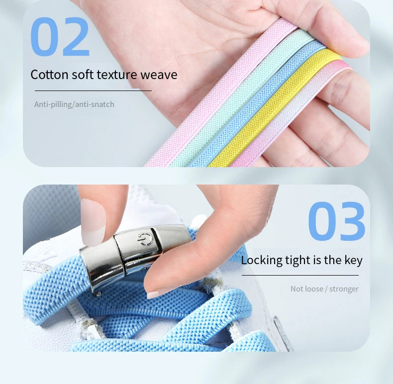 New Press Lock Shoelaces without ties Elastic Laces Sneaker 8MM Widened Flat No Tie Shoe laces Kids Adult Shoelace for Shoes