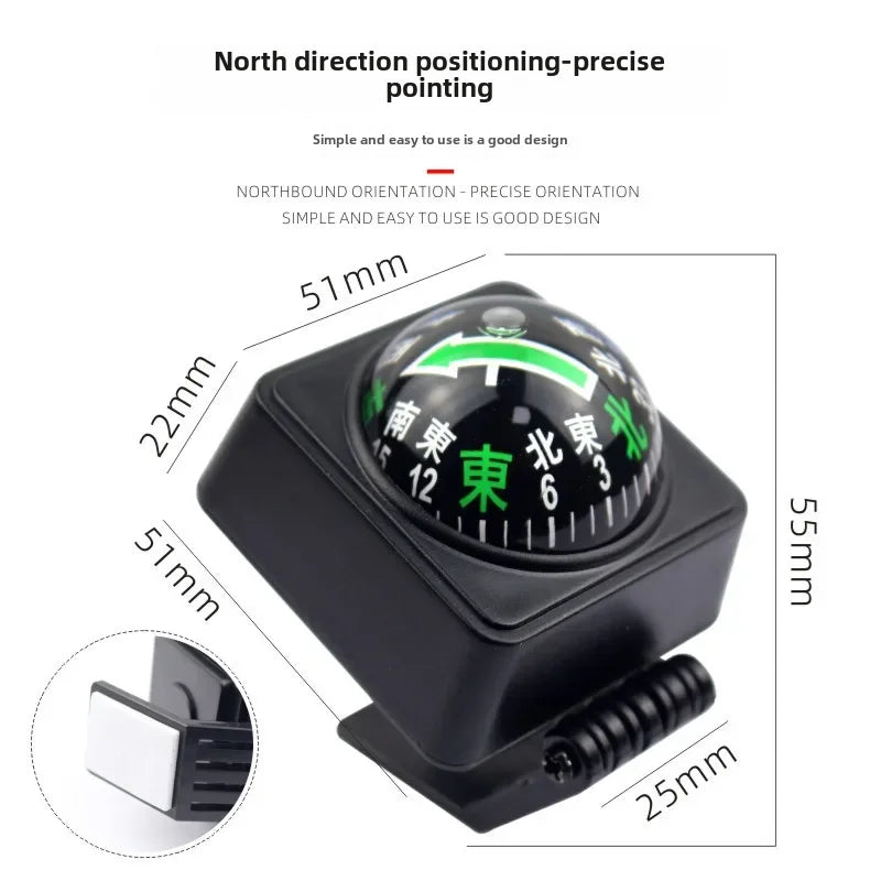 Outdoor Outing Car Guide Ball Self-driving Tour Compass with Thermometer Car Interior Decoration Accessories