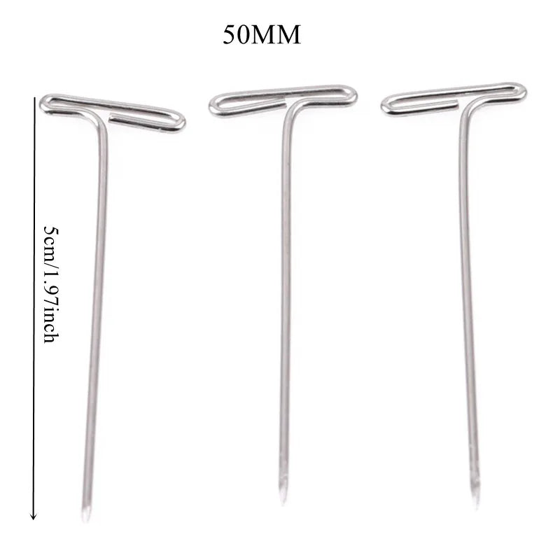 50/100Pcs 27/32/38/45/50MM T Pin Needles Wig Making T Pins for Blocking Knitting Assorted Sizes T-Pins Stainless Steel