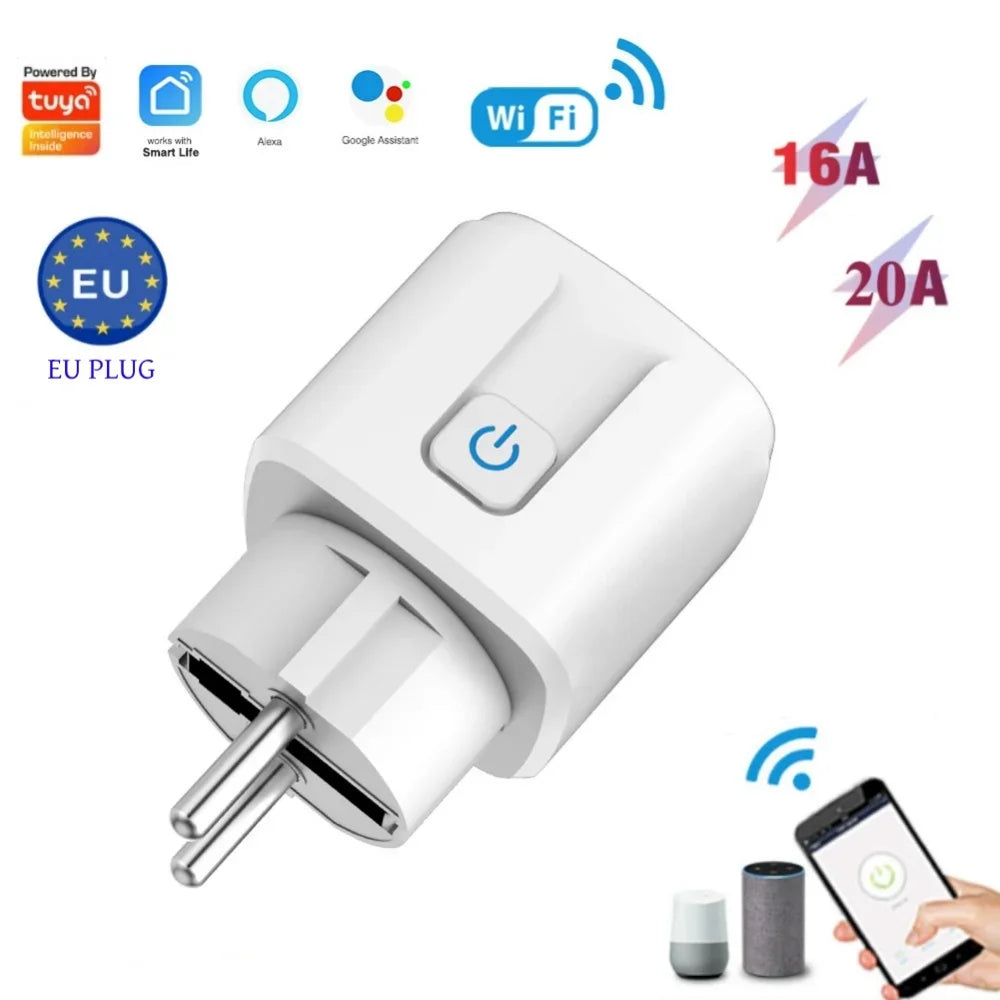16A/20A EU Smart Socket WiFi Smart Plug Power Monitoring Timing Function Voice Control Works With Tuya APP Alexa Google Home