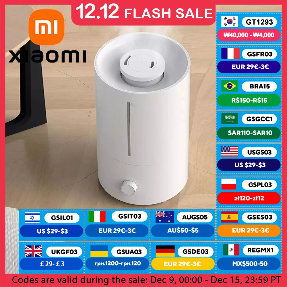 XIAOMI MIJIA Humidifier 2,Top Fill 4L Supersized Cool Mist Humidifier,30H Runtime,Silver ion antibacterial,For Home, Large Room