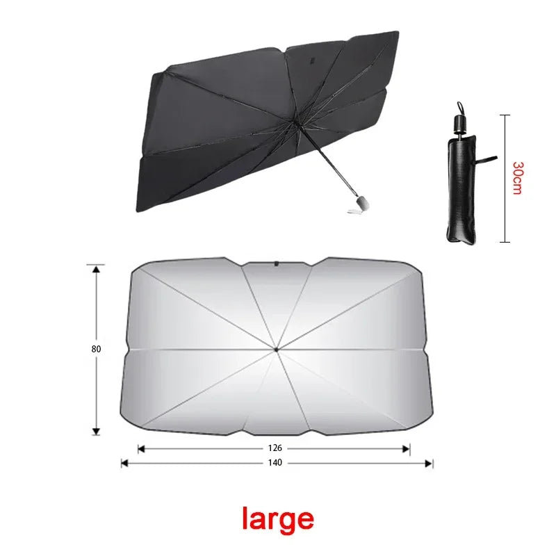 Car Titanium Silver Sun Shade Umbrella Portable Foldable Car Thermal Insulation Expansion and Contraction Windshield Umbrella
