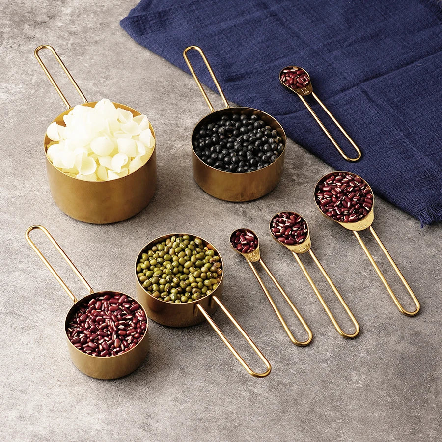 4PCS/8PCS kitchen thread handle titanium gold stainless steel measuring cup measuring spoon Flour and grains measuring spoon