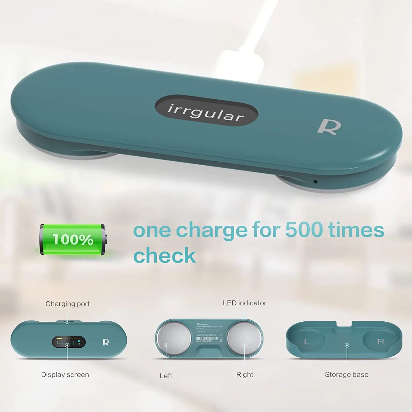 Pocket ECG Monitoring Device with OLED Screen Bluetooth EKG Monitor for Rhythm Waveform, Free APP AI Analyze with iOS/Android