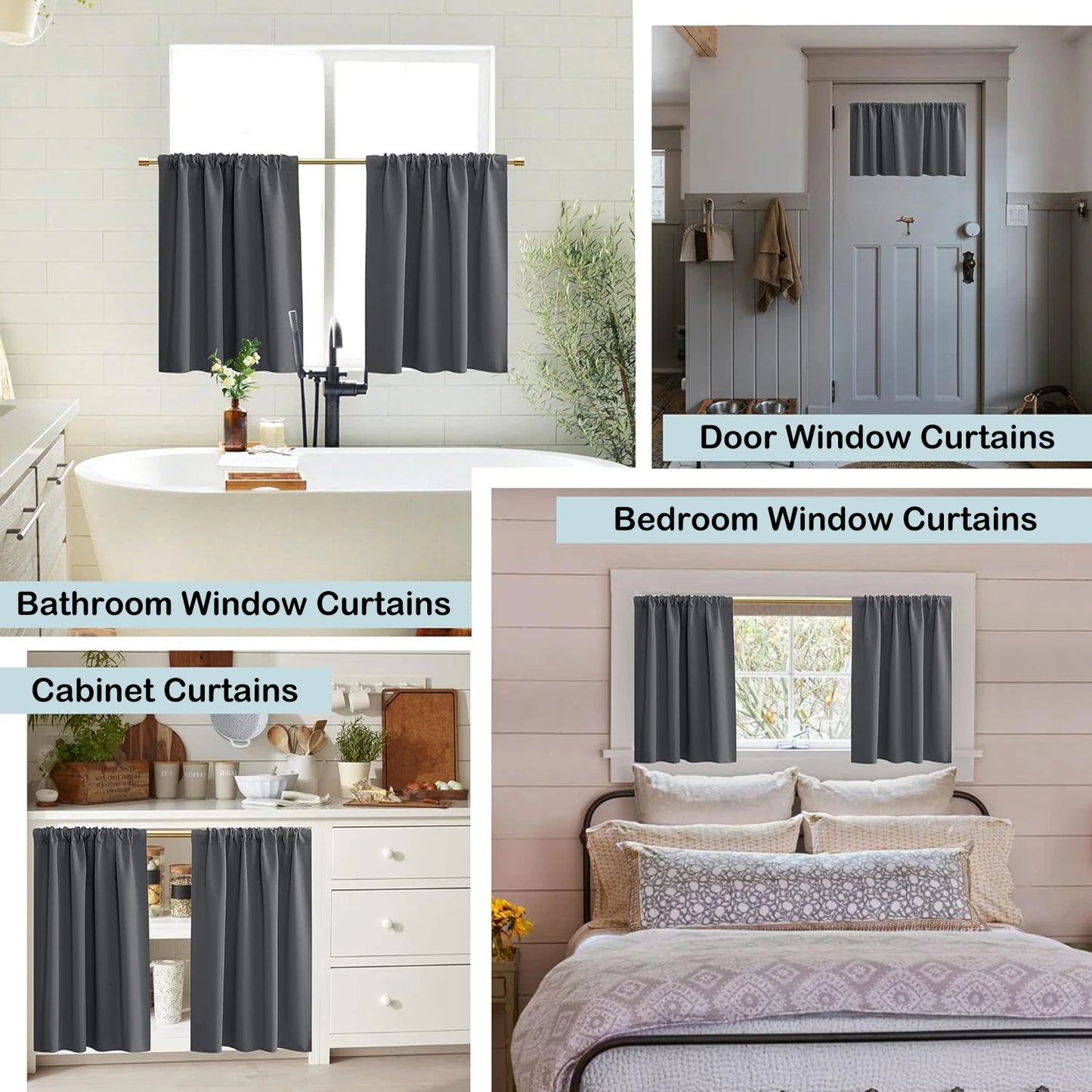 2 Panels Short Curtains for Kitchen RV Curtain Tiers 100% Blackout Drapes Rod Pocket Light Block Privacy Small Window Curtains
