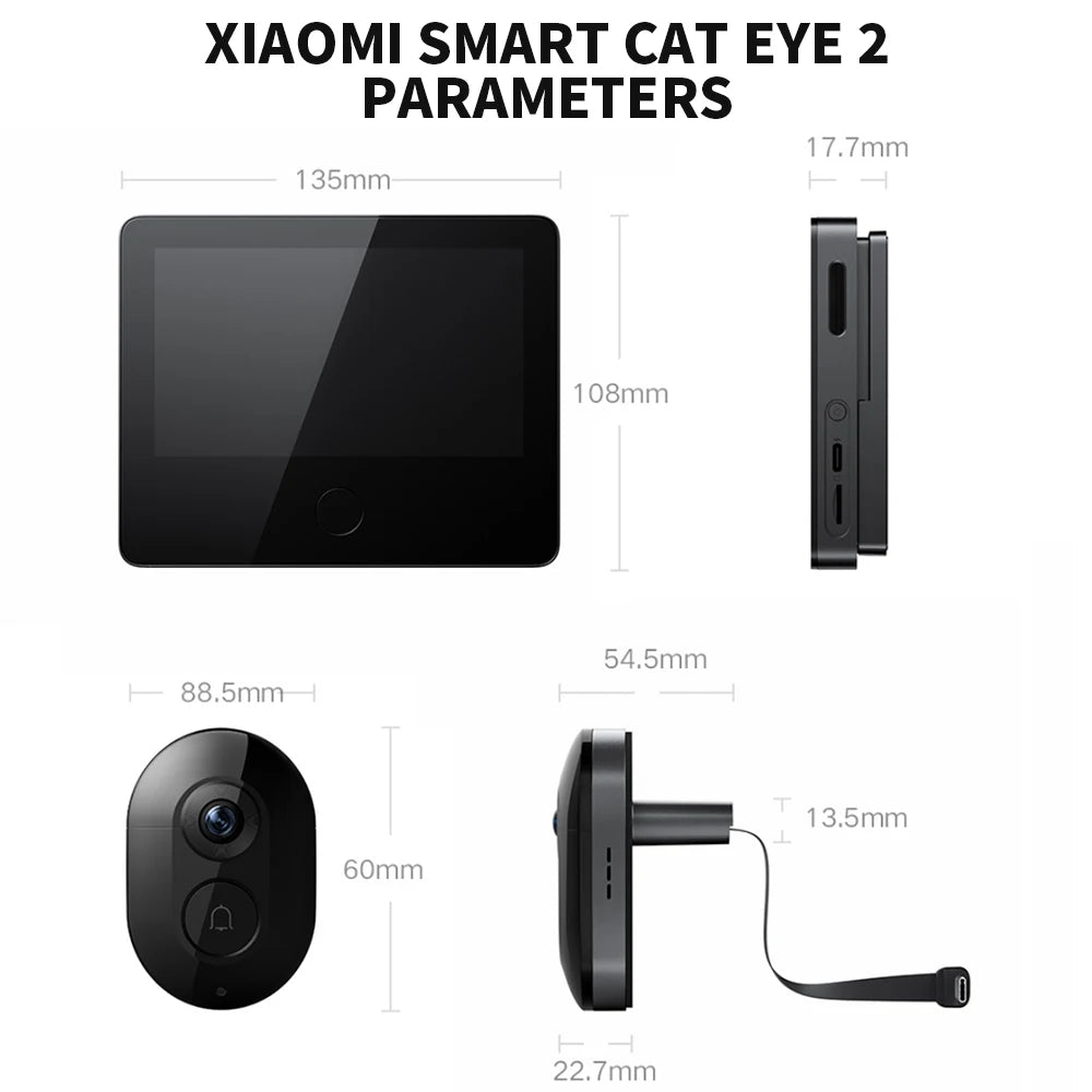 Xiaomi Smart Cat Eye 2 HDR 5-Inch 720P Screen 3MP HD Camera 180° Wide Angle Lens 940nm Infrared Night Vision Intercom Doorbell
