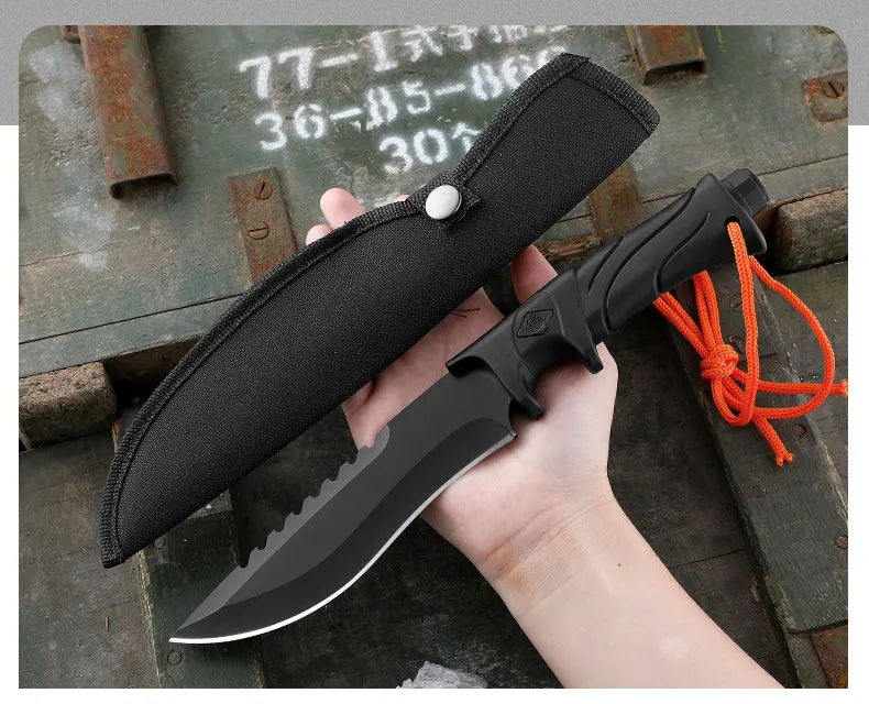Outdoor Straight Knife Tactical Knife Multifunctional Knife Field Defense Knife Portable High Hardness Sharp Knife Survival Knif