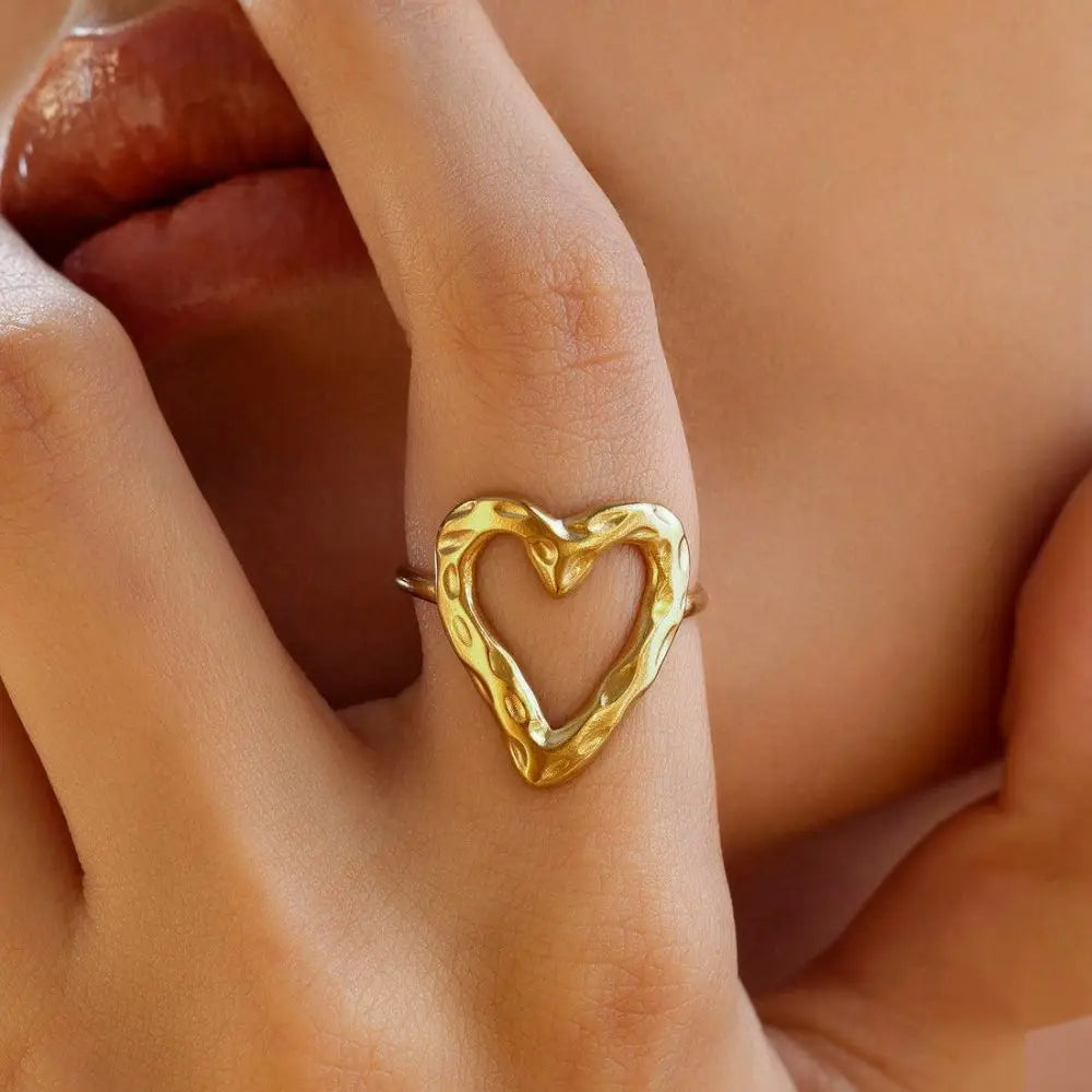 1/3PCS Adjustable Full Circle Hollow Heart-Shaped Open Cuff Ring Stainless Steel Jewelry Irregular Stackable Rings For Women