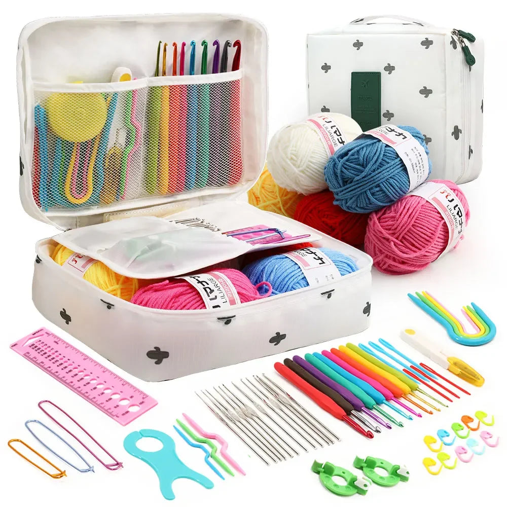 59Pcs/Set Portable Crochet Knitting Set DIY Beginner Crochet Hook Kit With Storage Bag Material Pack and Storage Tools