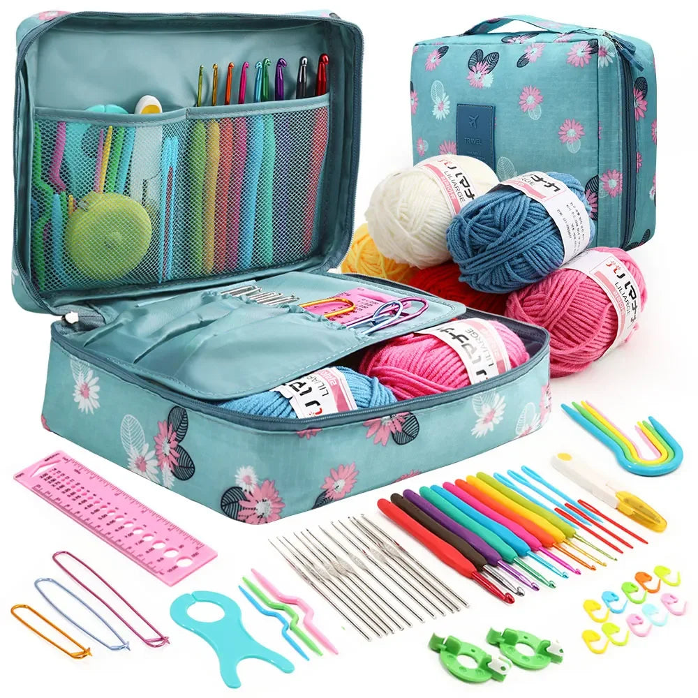 59Pcs/Set Portable Crochet Knitting Set DIY Beginner Crochet Hook Kit With Storage Bag Material Pack and Storage Tools