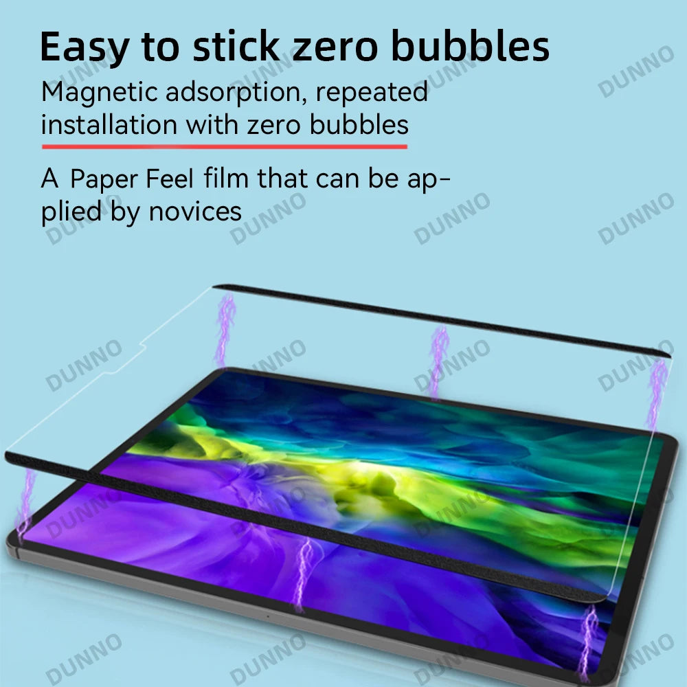 Paper Feel Screen Protector Film for iPad Air 11in 2024 Pro 11/12.9 Air 4 5 10/9/8/7th Generation Removable Magnetic Attraction