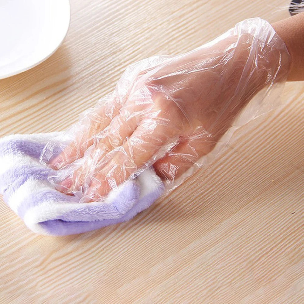 100PCS Disposable Gloves Transparent Waterproof Clean Hygienic Plastic Gloves Food Thickening Film Disposable Kitchenware