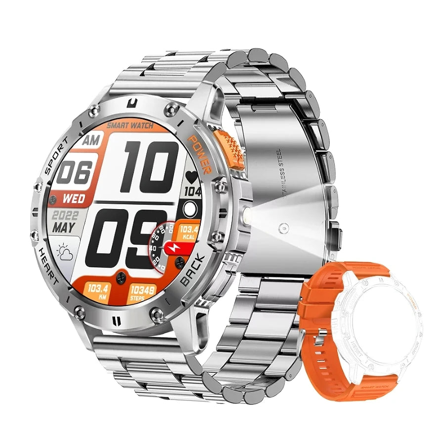 New Smart Watch Men Outdoor 530mAh Large Battery Bluetooth Call Sport Fitness Bracelet AMOLED Screen Flashlight Smartwatch