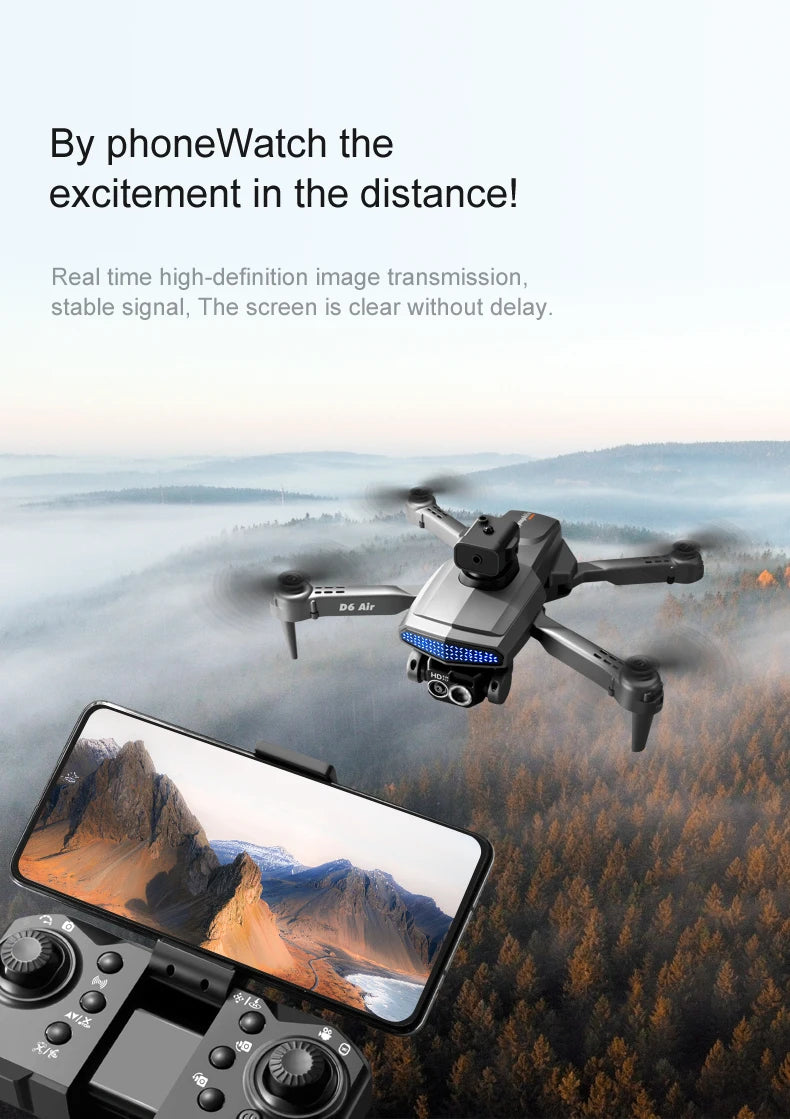 New D6 Air Drone 8K Professional 4K HD Dual ESC Camera Optical Flow 540°Obstacle Avoidance WIFI FPV RC Foldable Quadcopter Dron