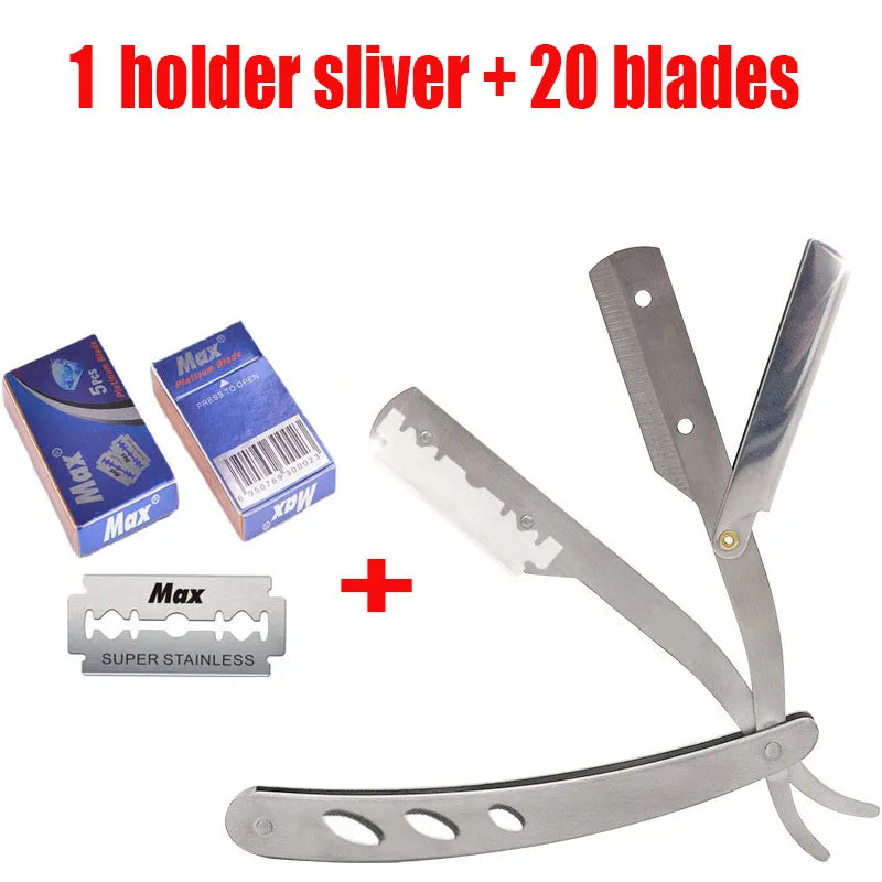 ( 1 Holder+10/20 Blades )Straight shaver arm, men's folding manual shaver, men's shaver, razor sharp blade barber shop razor
