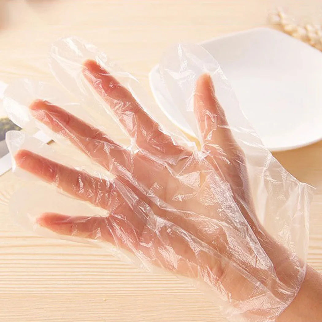 100PCS Disposable Gloves Transparent Waterproof Clean Hygienic Plastic Gloves Food Thickening Film Disposable Kitchenware
