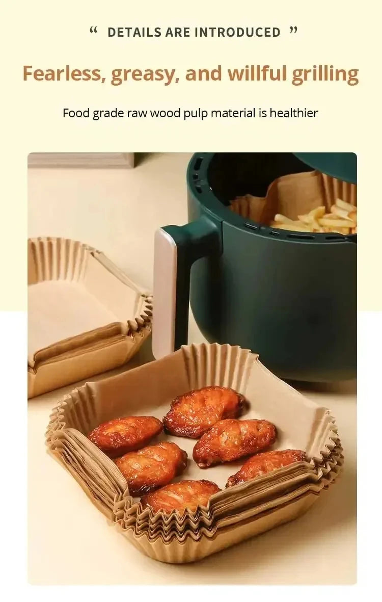 50pcs/set Air Fryer Paper Disposable Paper Oil-proof Parchment Wood Liner Non-Stick Mat Cheesecake Air Fryer Accessories