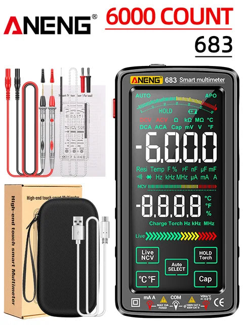 ANENG 683 Smart Multimeter Tester Current Tool High-end Touch 6000 Counts Multimetro Test Rechargeable Multitester AC/DC Voltage