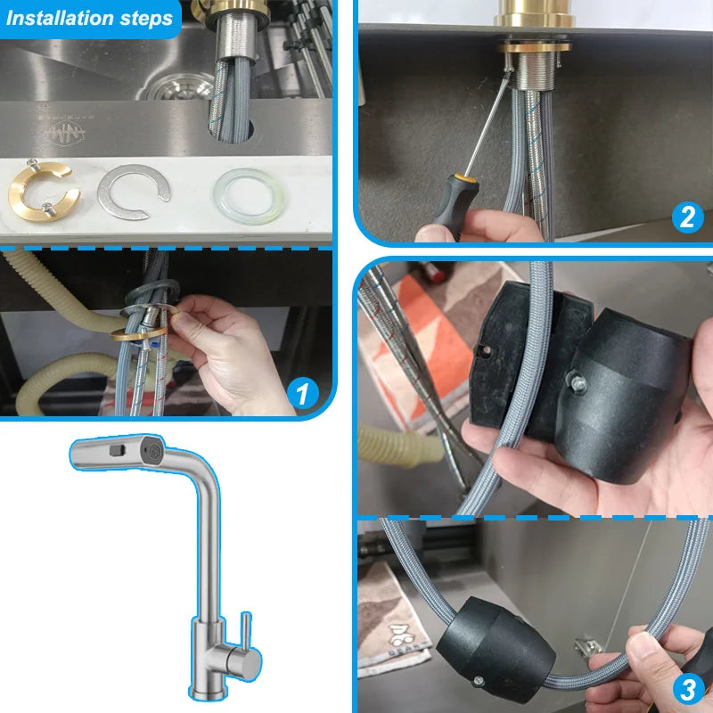 Baokemo stainless steel pull down water tap Single Handle sink three-in-one Hot And Cold kitchen faucet