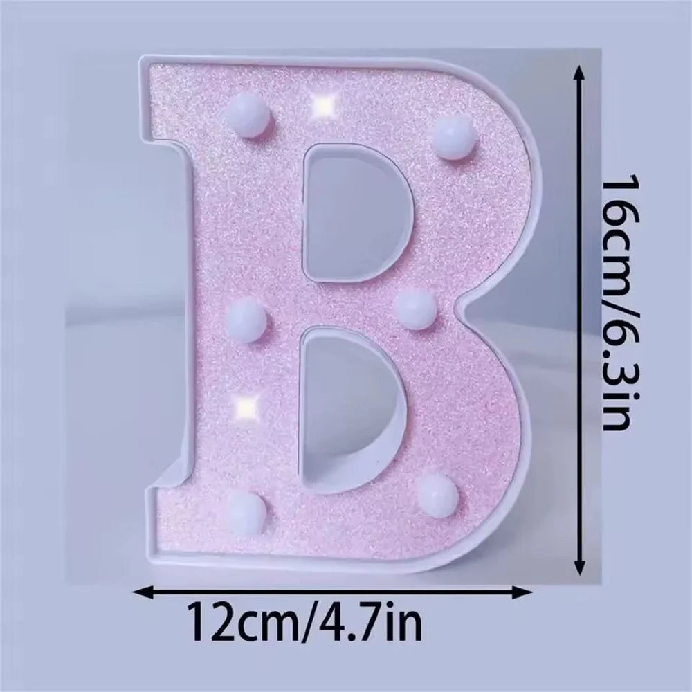 1PC 16cm LED Letter&Number Lights For Wedding,Proposal,Birthday,Party,Photo Props,Battery Powered Pink Glitter Decorative Lights