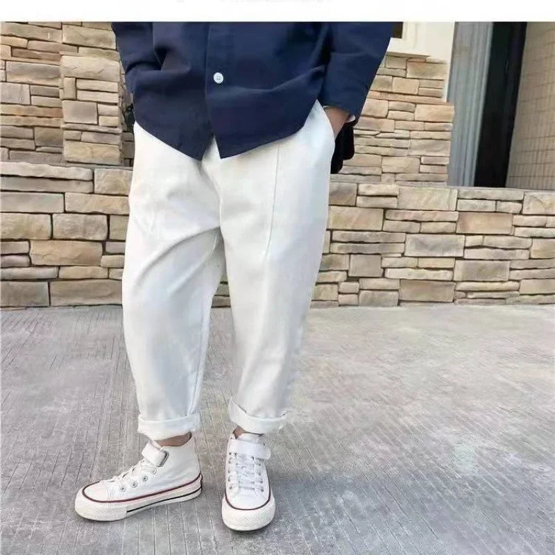 2024 New Baby Pants Solid Color Kids Causal Fashion Trousers Loose Spliced Pocket Harajuku Pants Cotton Boys Children's Clothing