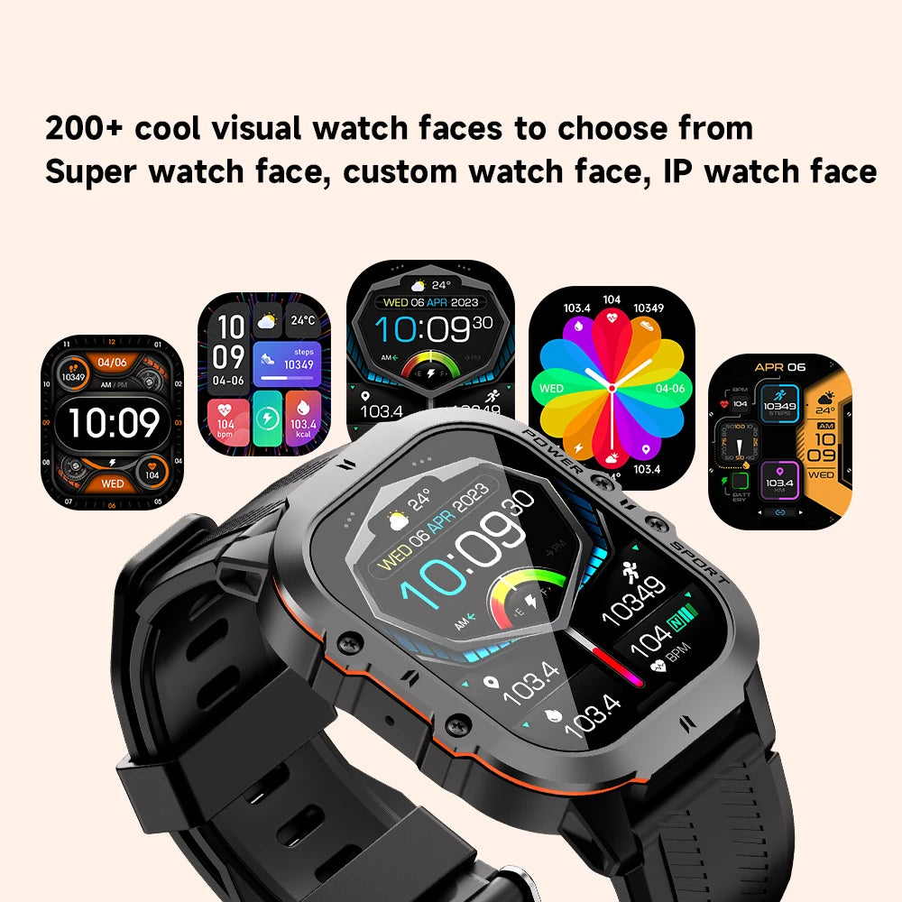 LEMFO New C26 Smart Watch Men AMOLED 1.96 Inch HD Screen Bluetooth Call 100+ Sports Modes 1ATM Waterproof Outdoor Smartwatch